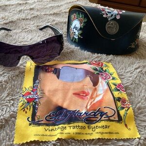 Ed Hardy Dark Sunglasses with Skull Case